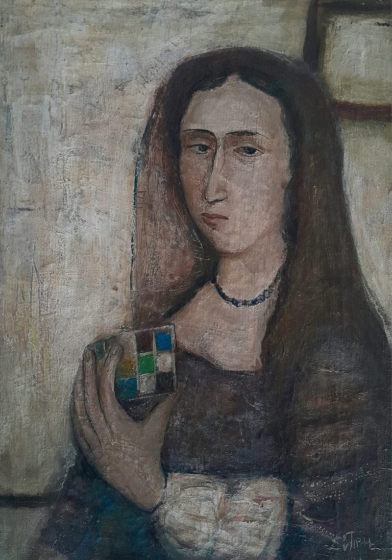 "Lady with Rubik's cube" 2001, oil canvas, 45х35сm - from a private collection